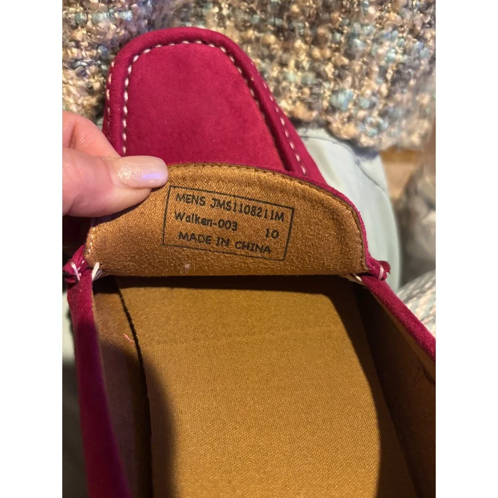 Amali Mens Walken-003 Fuchsia Pink Faux Suede Horsebit Driving Moccasins 10
